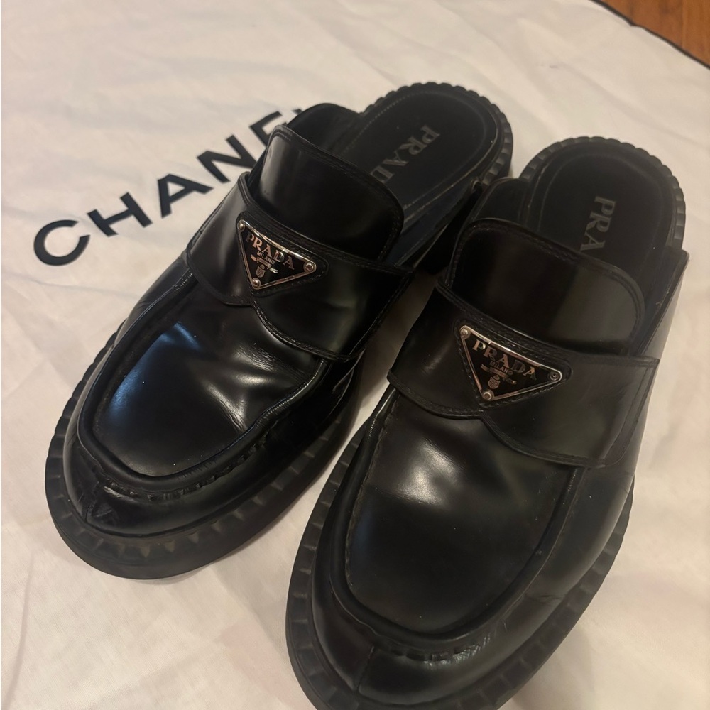 Prada Black Leather Slip-On Loafers - Picture 3 of 8